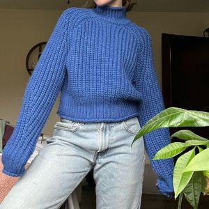 Blue Knit Turtleneck Sweater (Size M) - FREE SHIPPING!